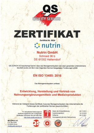 Quality Management Certificate nutrin QS certificate